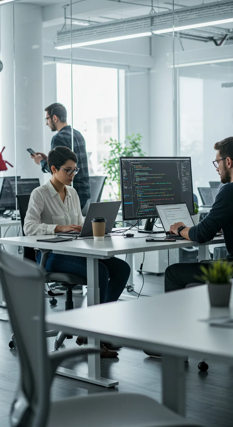 Desarrolladores trabajando en oficina moderna